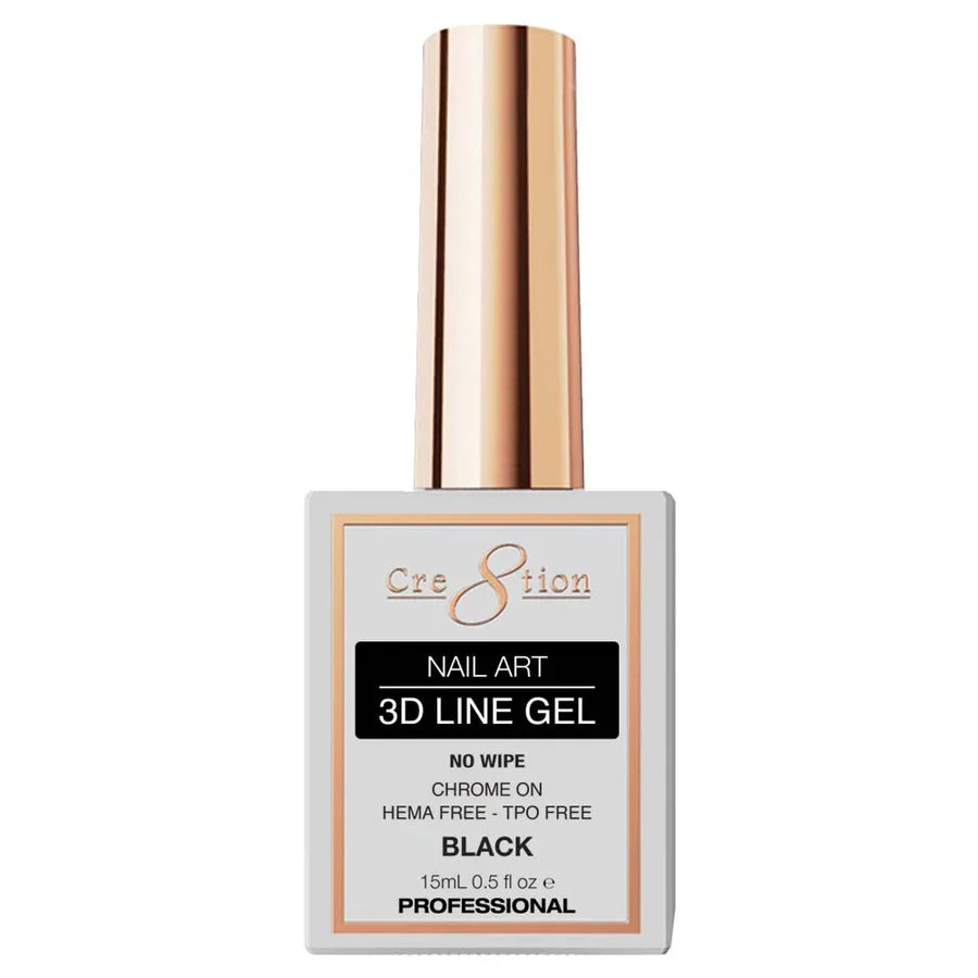Cre8tion Nail Art - 3D Line Gel 0.5oz, BLACK (HEMA & TPO Free)