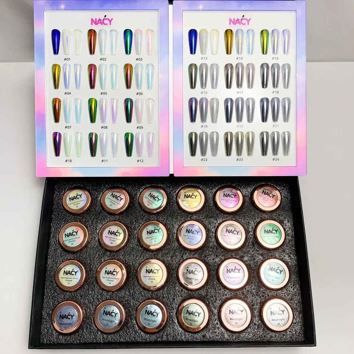 Nacy High Brighness Auora Chrome Pigment Set 24 Colos