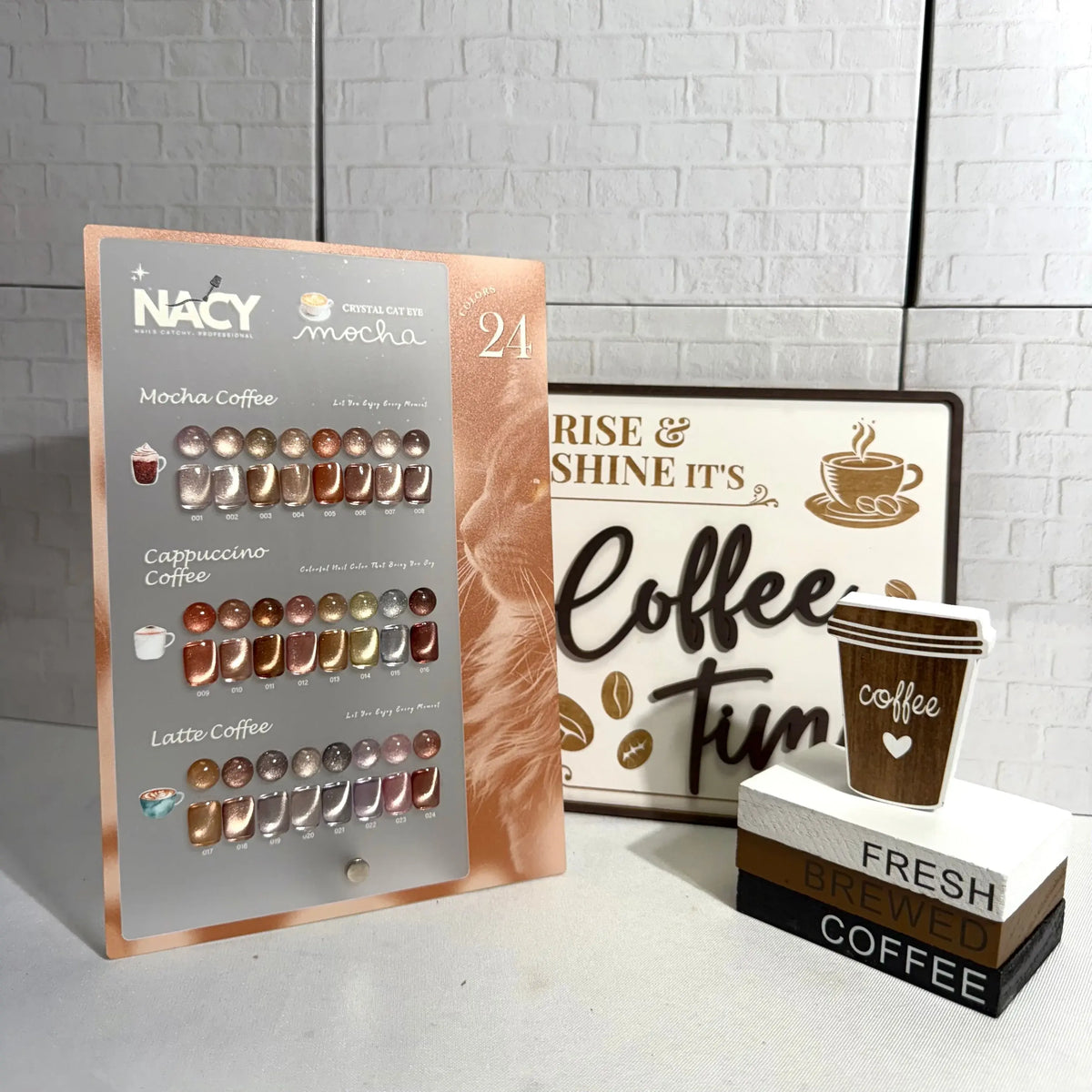 Nacy Full Set Coffee Mocha Crystal Cat Eye Gel 24 Colors / Free 1 Color Chart Display