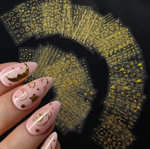 3D Laser Gold Star/Moon Geometry Nail Stickers (Set of 30pcs)