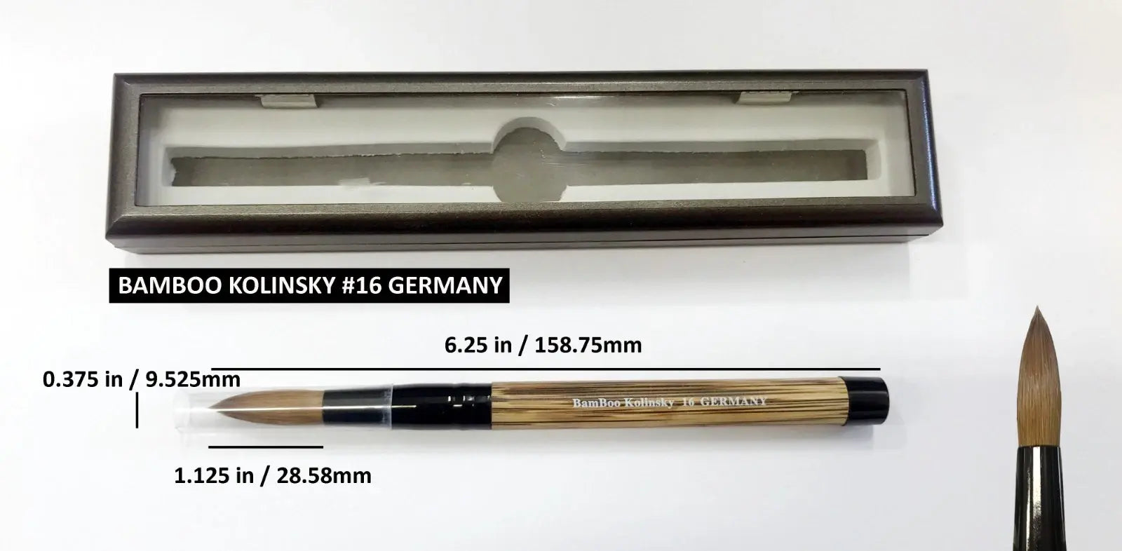 100% Bamboo Kolinsky Acrylic Brush - GERMANY (size 16, 18, 20) - Uncrimped