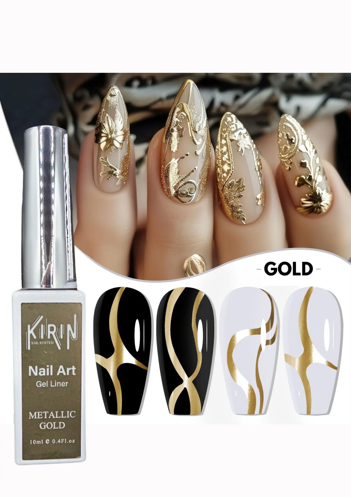 KIRIN Nail Art Gel Liner Metallic 0.4oz (Silver/Gold)