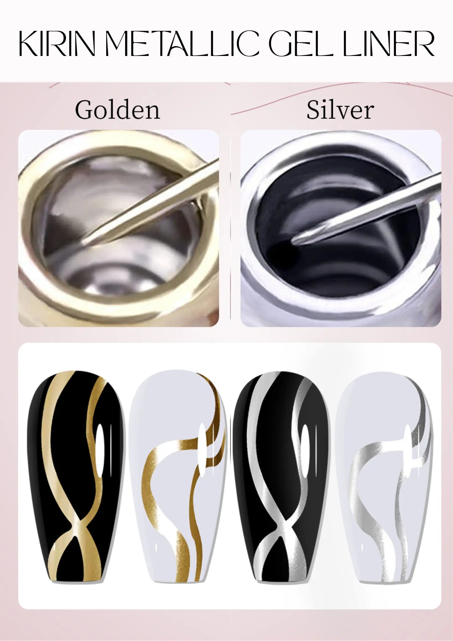 KIRIN Nail Art Gel Liner Metallic 0.4oz (Silver/Gold)