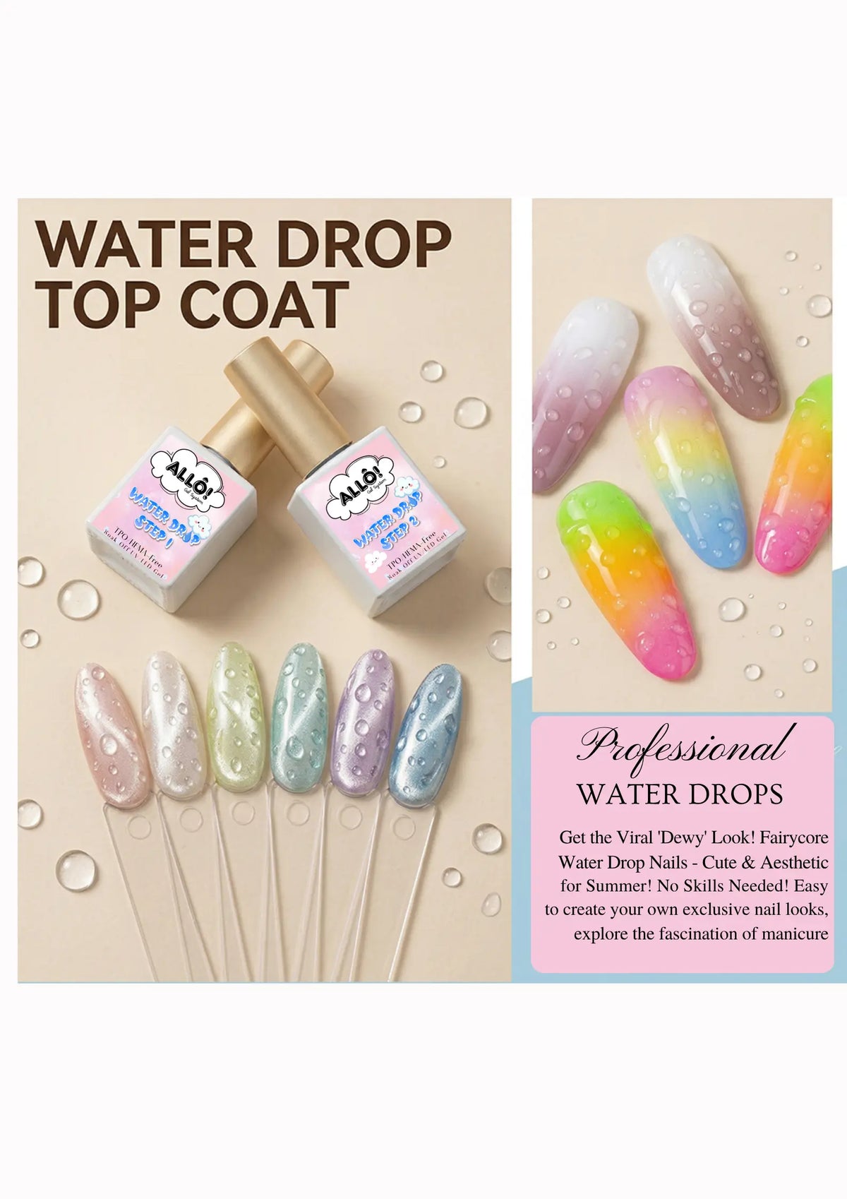 ALLÔ Water Rain Drop Top Gel Design TPO/HEMA-Free Formula (Set of 2)