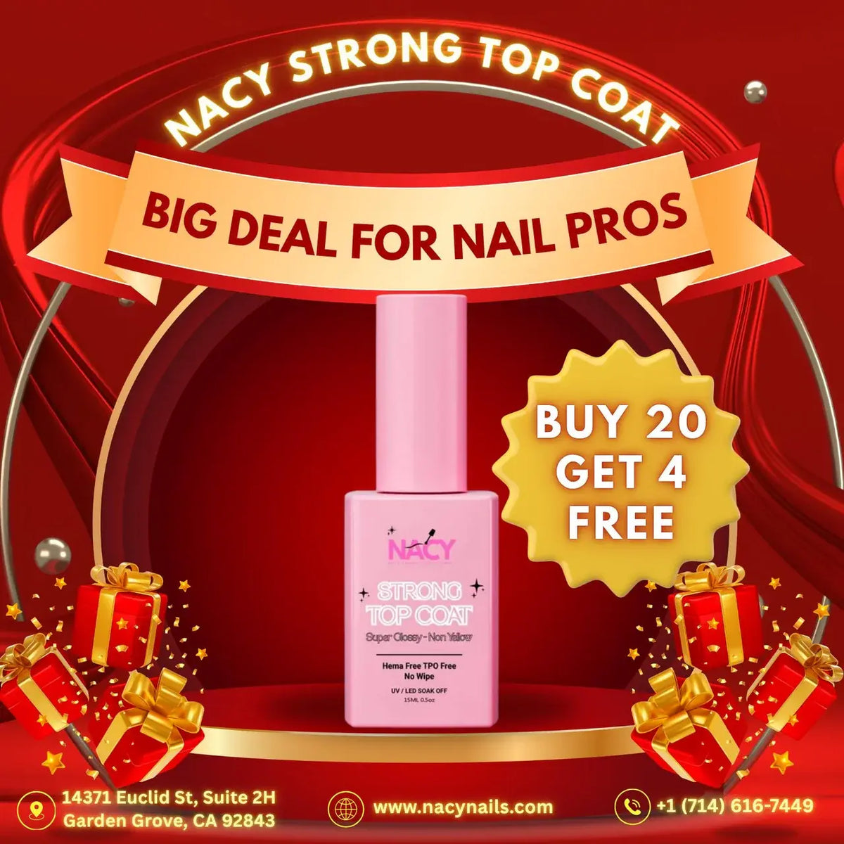 Nacy Super Shiny Strong Top Coat Non- Yellow No Wipe - Hema Free 0.5oz Nacy Super Shiny Strong Top Coat Non- Yellow No Wipe - Hema Free 0.5oz