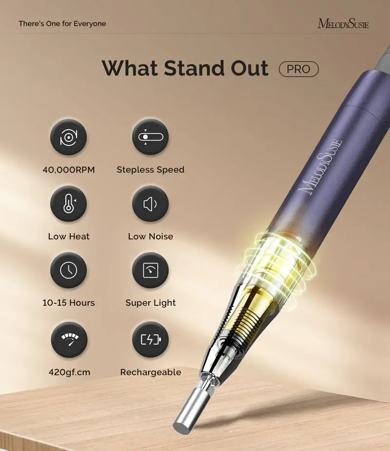 MB420G Clip-On Professional Rechargeable 2-in-1 Nail Drill with Built-In Stand 40,000RPM