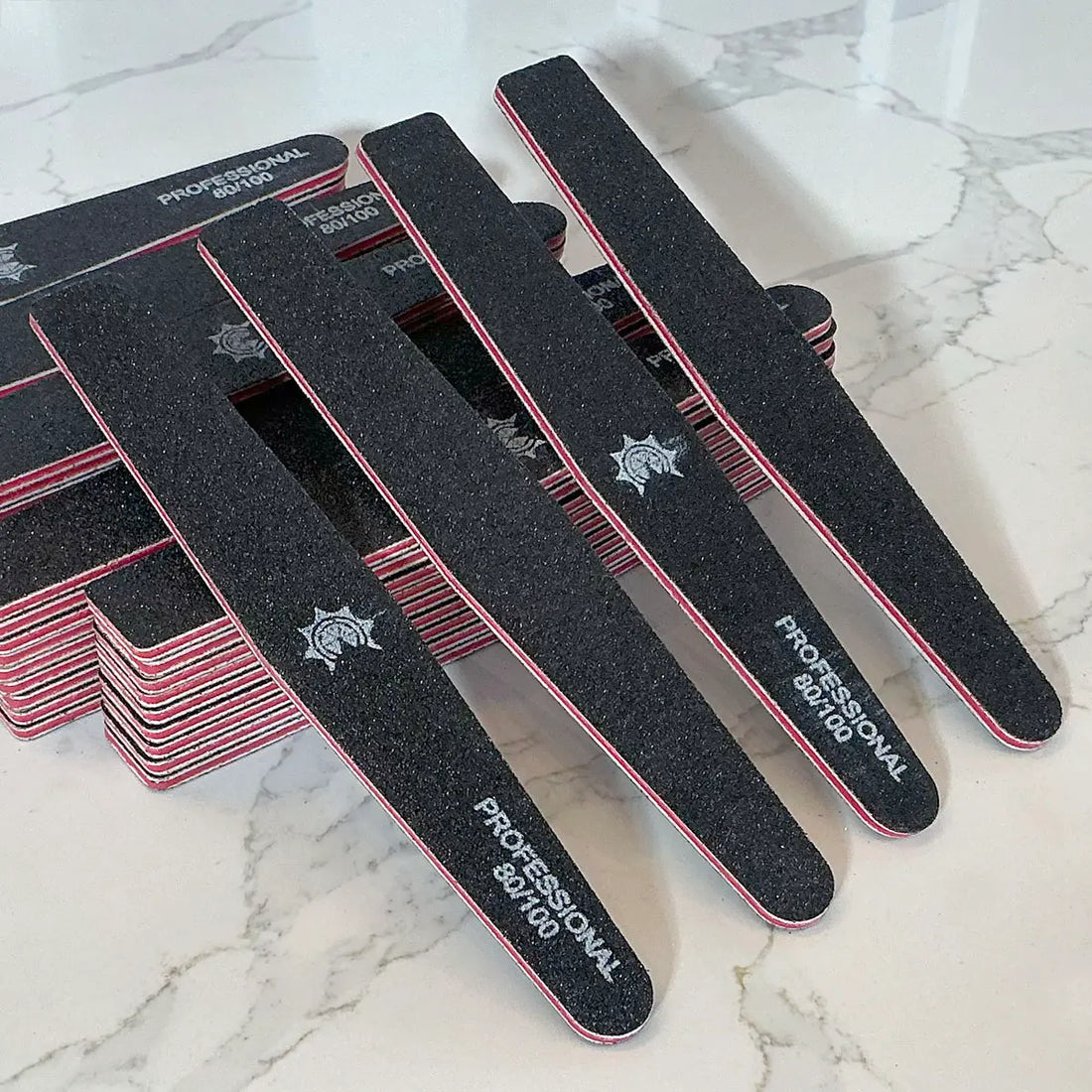 80/100 Grit Double Sided Professional Reusable Nail Files - Black (50 pcs)