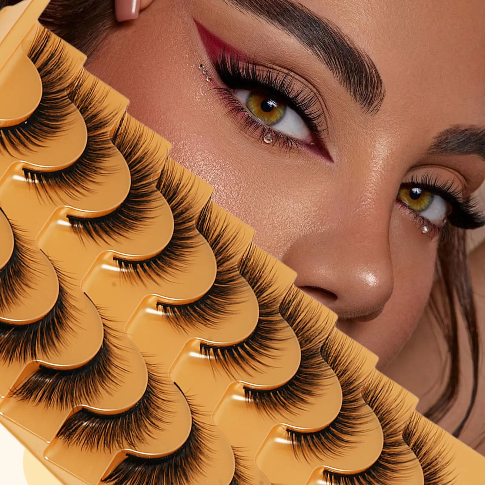 10 Pairs Fluffy and Volume False Eyelashes Set with Lash Brush