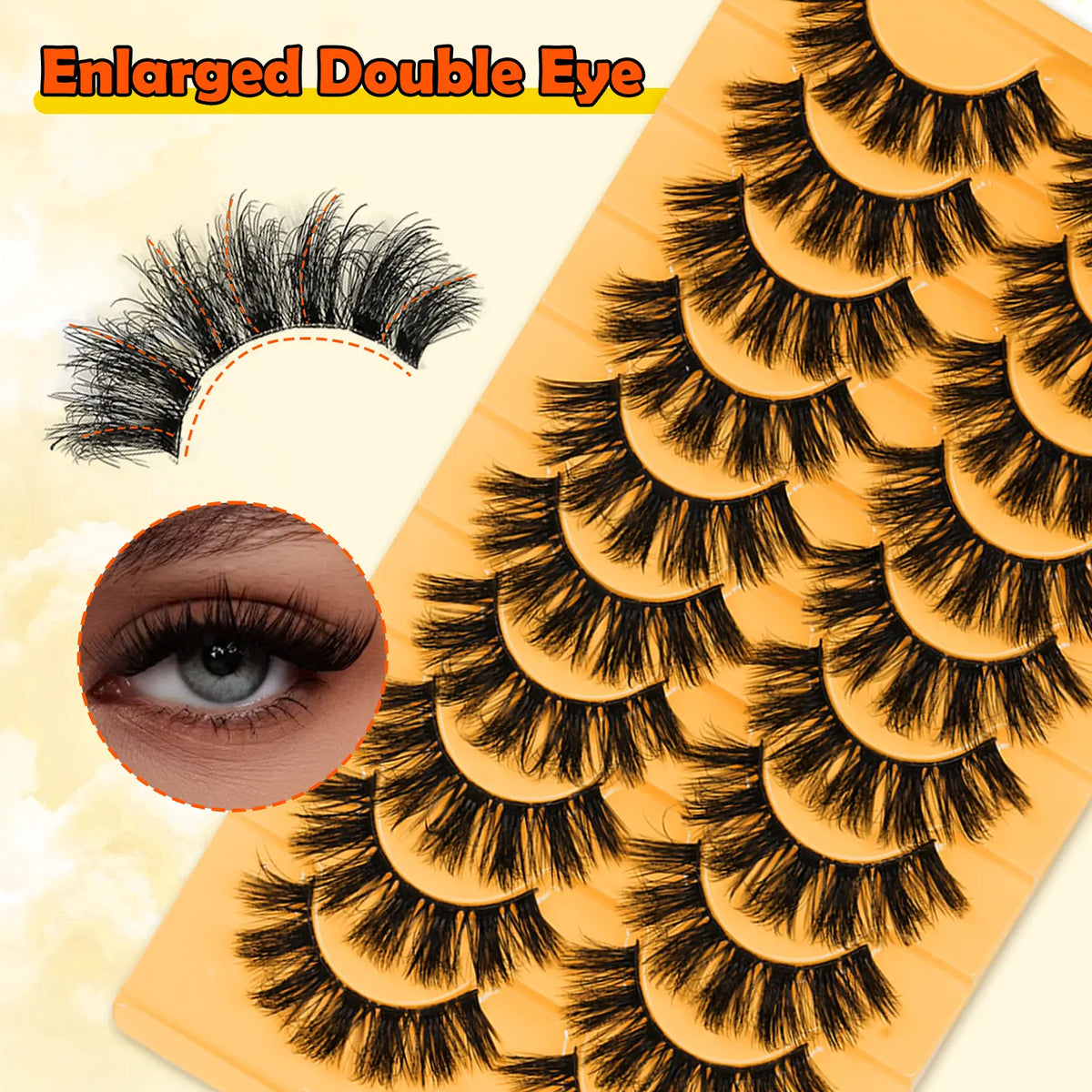 10 Pairs Fluffy and Volume False Eyelashes Set with Lash Brush