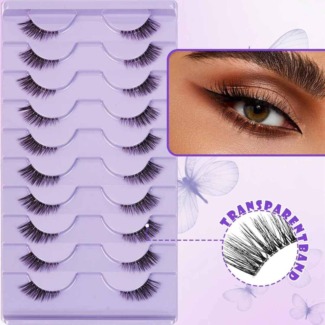 10 Pairs Natural False Eyelashes Set with Lash Brush