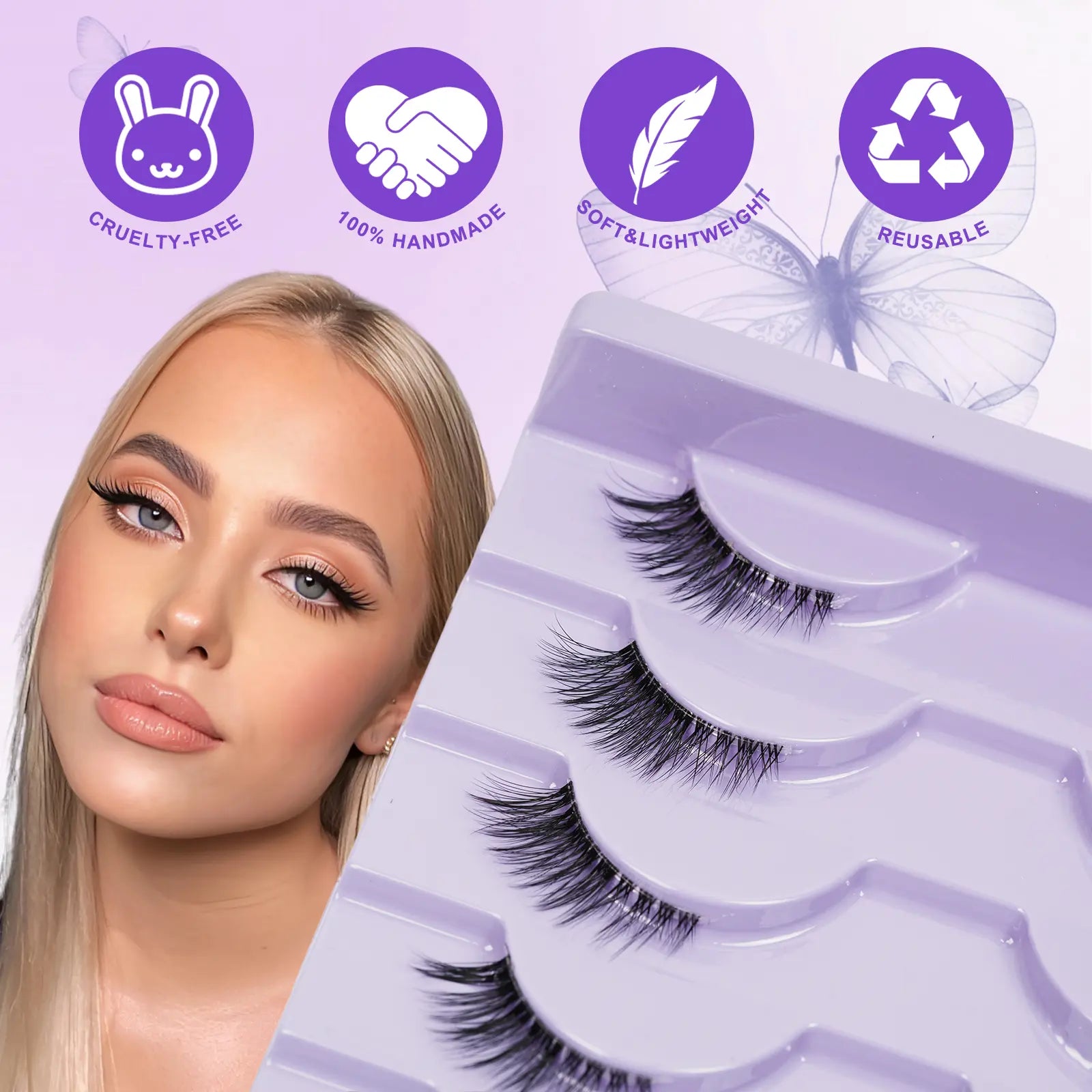 10 Pairs Natural False Eyelashes Set with Lash Brush