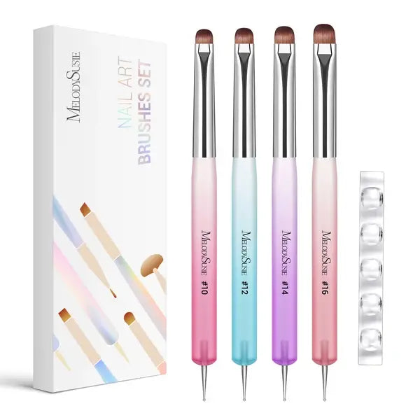 Dual-Ended French Nail Brush and Dotting Pen Set with Brush Holder - Size