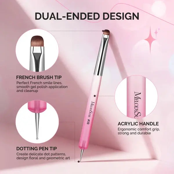 Dual-Ended French Nail Brush and Dotting Pen Set with Brush Holder - Size