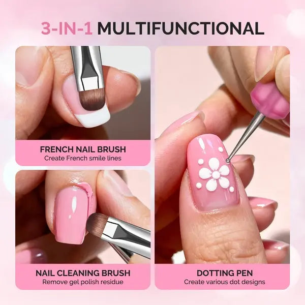 Dual-Ended French Nail Brush and Dotting Pen Set with Brush Holder - Size