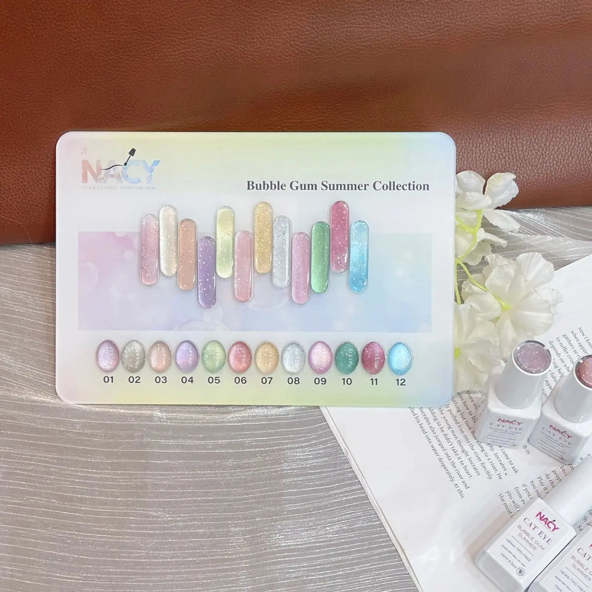Full Set Nacy Bubble Gum Cat Eye Gel 0.5oz - 12 Colors / Free Chart Display & Magnet