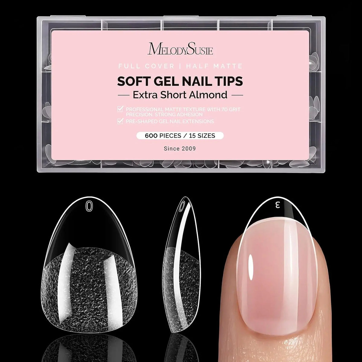 MelodySusie Clear Acrylic, Half Matte Press on Nail and Toenail Tips - 600Pcs