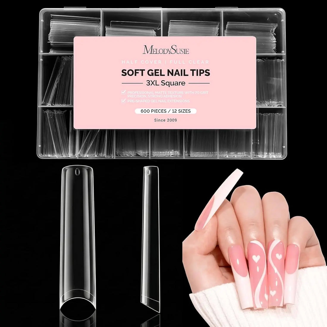 MelodySusie Clear Acrylic, Half Matte Press on Nail and Toenail Tips - 600Pcs