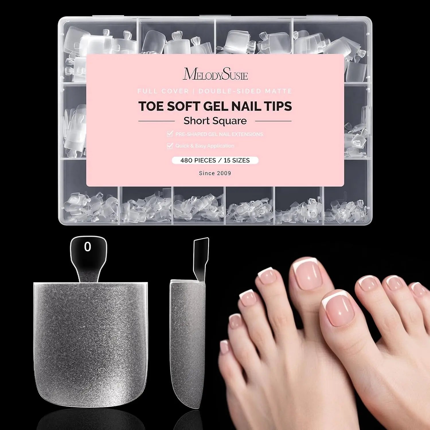 MelodySusie Clear Acrylic, Half Matte Press on Nail and Toenail Tips - 600Pcs