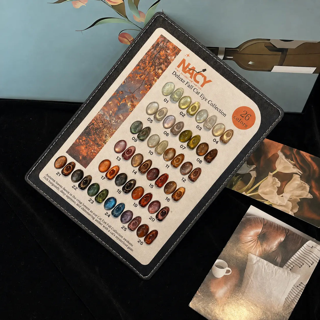 Full Set Nacy Deluxe Fall Cat Eye 26 Colors 0.5oz / Free Display Chart w Magnet & Top Coat