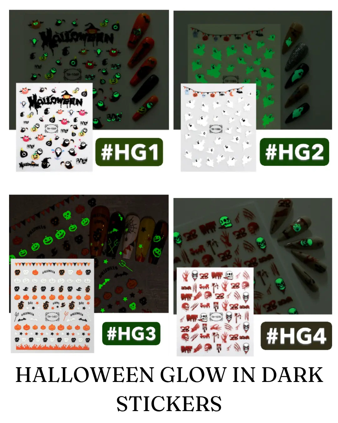 Halloween Glow in Dark Nail Stickers Set of 4