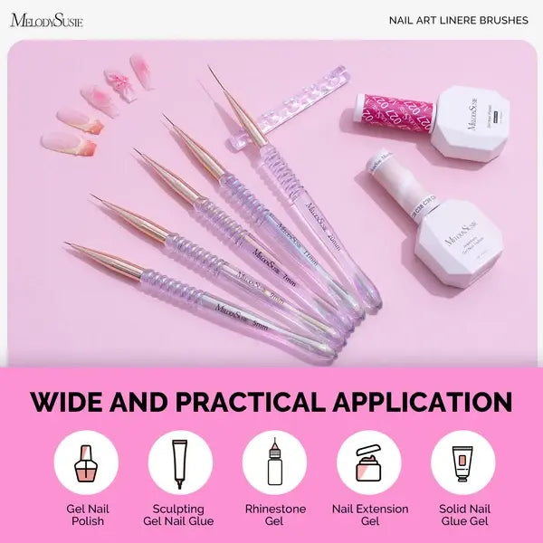 5Pcs Nail Art Liner Brushes with Nail Brush Holder - Sizes 5/7/9/11/20mm