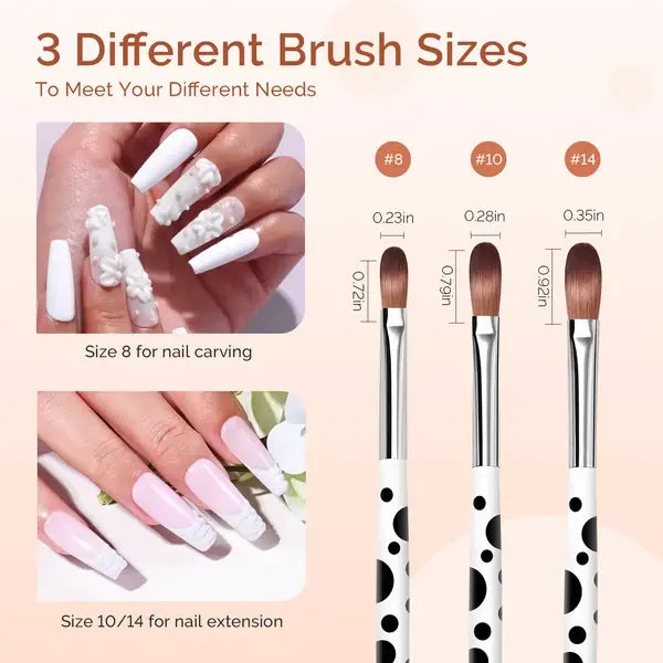 Acrylic Nail Brush Set (3Pcs) - White