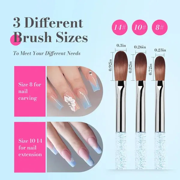 Acrylic Nail Brush Set (3Pcs) - Blue