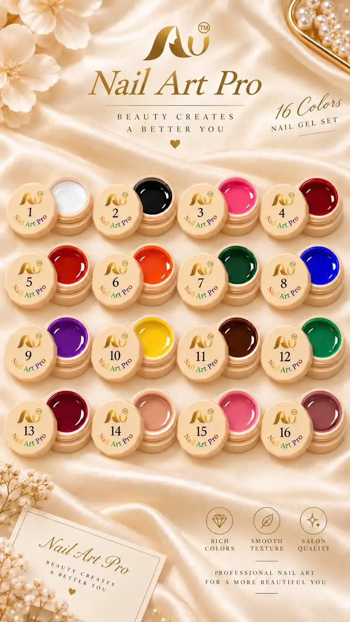 AU Nail Art Pro Professional Design Gel – 16-Color Full Set