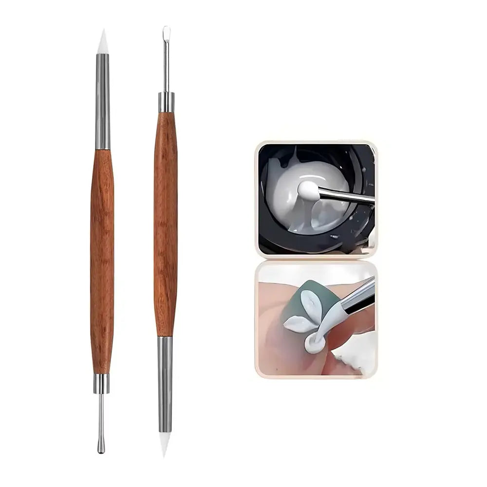 2pcs of Double-ended Silicone Nail Art Sculpting Tool Carved Pen for 3D Gel Design
