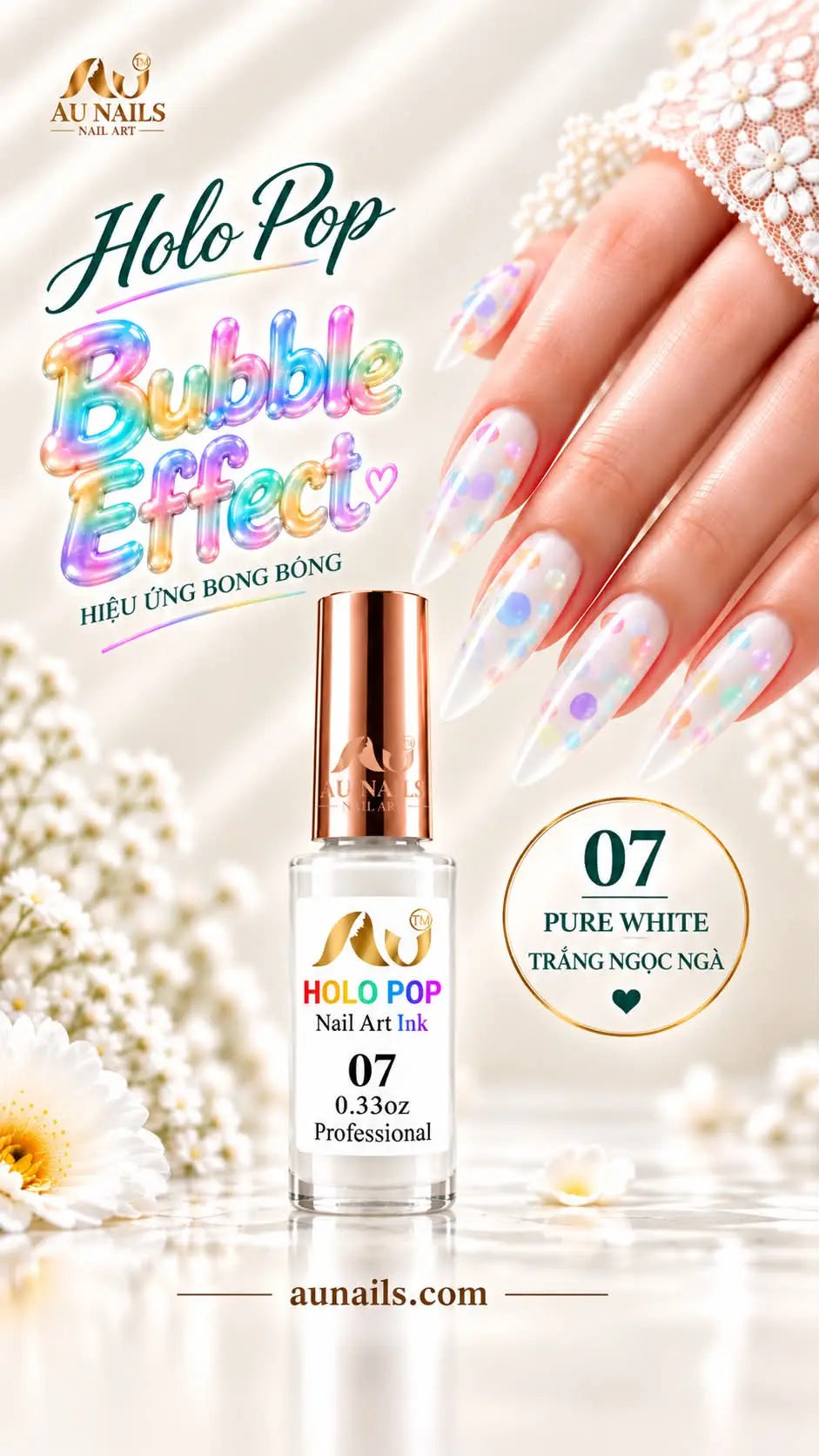 AU Holo Pop Bubble Effect Nail Art Ink 07 – Ivory White 0.33oz