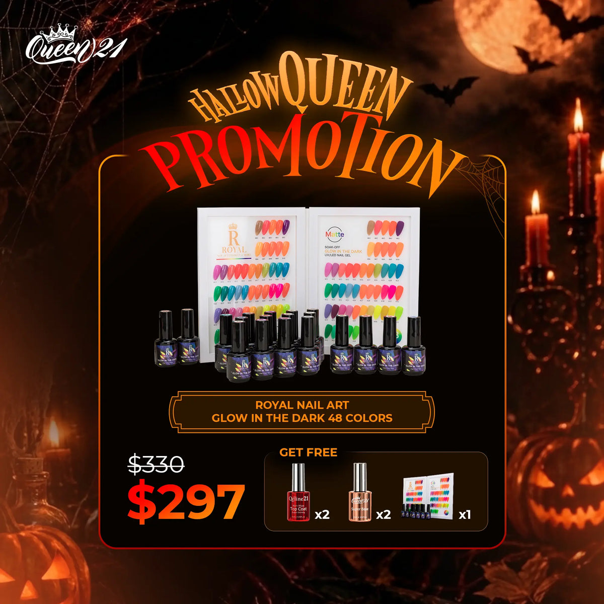 HALLOWEEN PROMOTION - Royal Nail Art - Glow In Dark Collection - 48 Colors