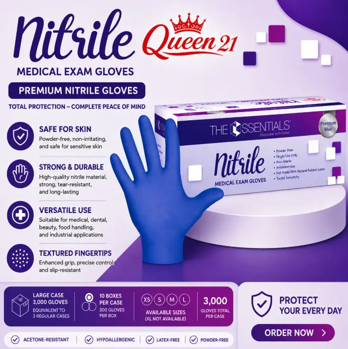 QUEEN 21 - Nitrile Gloves Bulk Box - Nail Tech & Medical