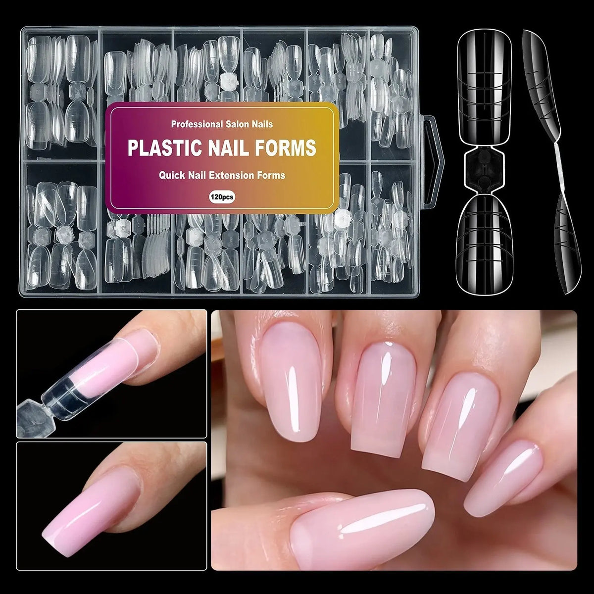 120Pcs Nail Forms Extension 2-in-1 (Almond & Square) & Nail Fixation Clips
