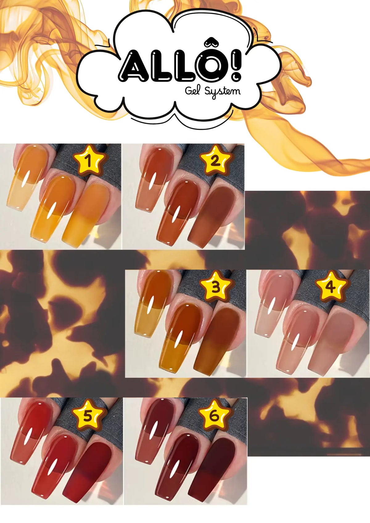 ALLÔ New 6 Shades Tortoiseshell Amber Gel Collection TPO/HEMA-Free & FREE Clear White Cateye / Fairydust Chrome Powder - Fall collection 2026
