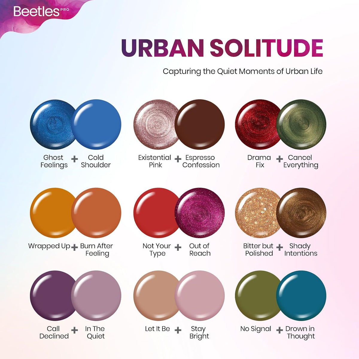 Beetles PRO 42Pcs Gel Polish Kit – Urban Solitude Collection, 18 Colors Gel