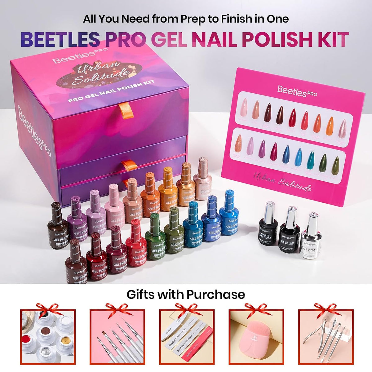 Beetles PRO 42Pcs Gel Polish Kit – Urban Solitude Collection, 18 Colors Gel