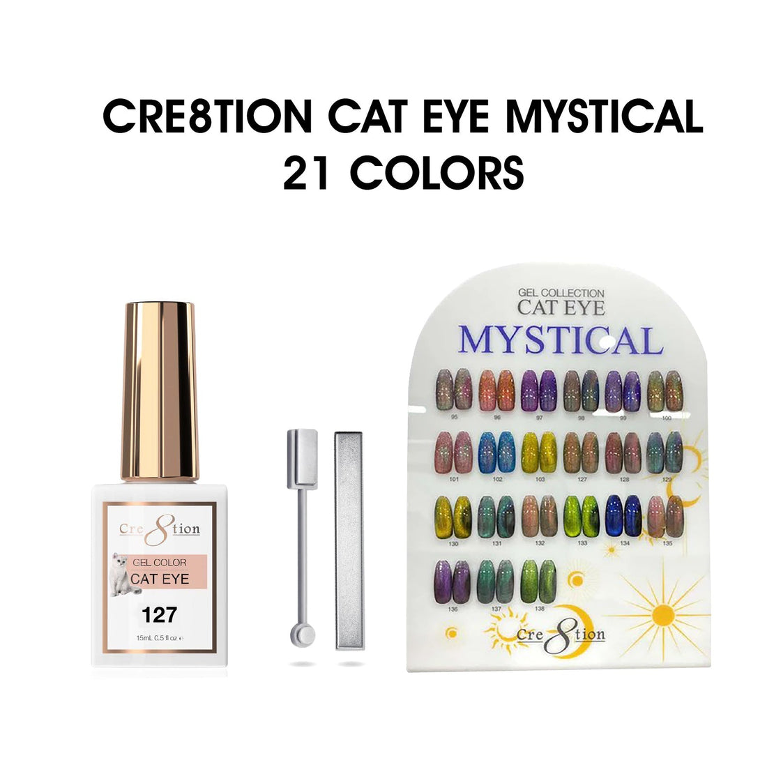 Cre8tion Mystical Cat Eye Gel Set - 21 Colors, 0.5 fl oz Each