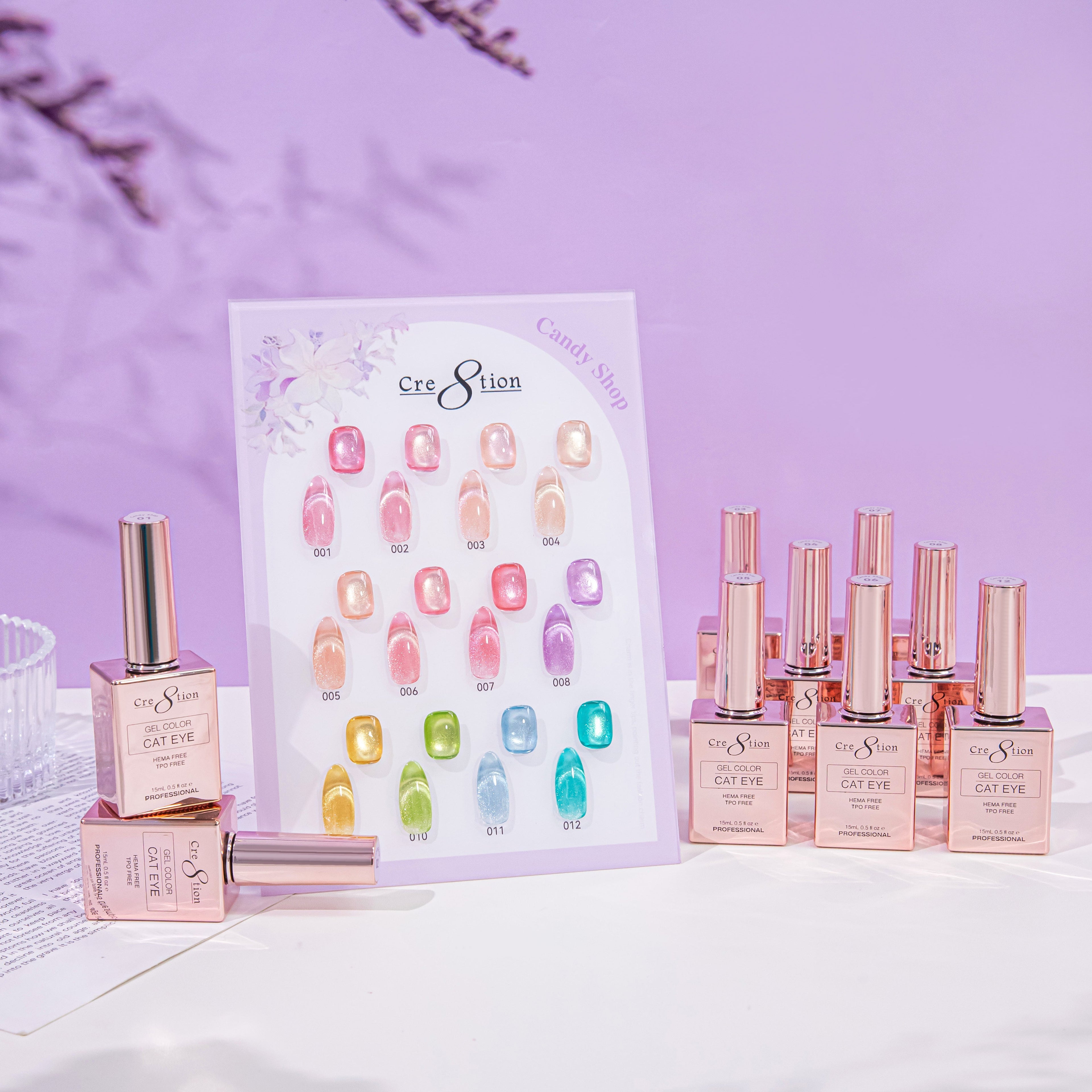 Cre8tion Cat Eye Candy Shop Gel Kit – 12 Colors, 0.5 fl oz (15 mL) Each