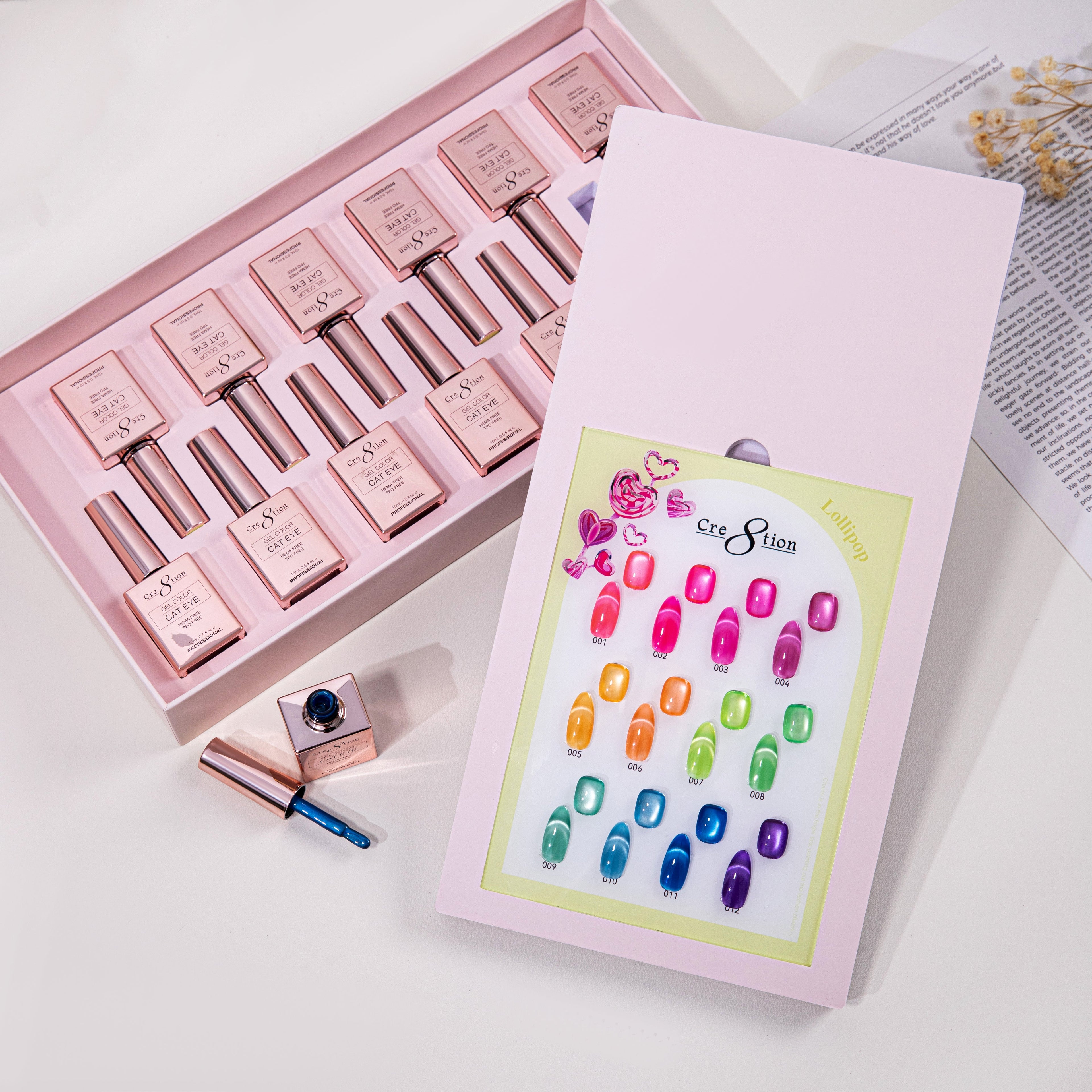 Cre8tion Cat Eye Lollipops Gel Kit – 12 Colors, 0.5 fl oz (15 mL) Each