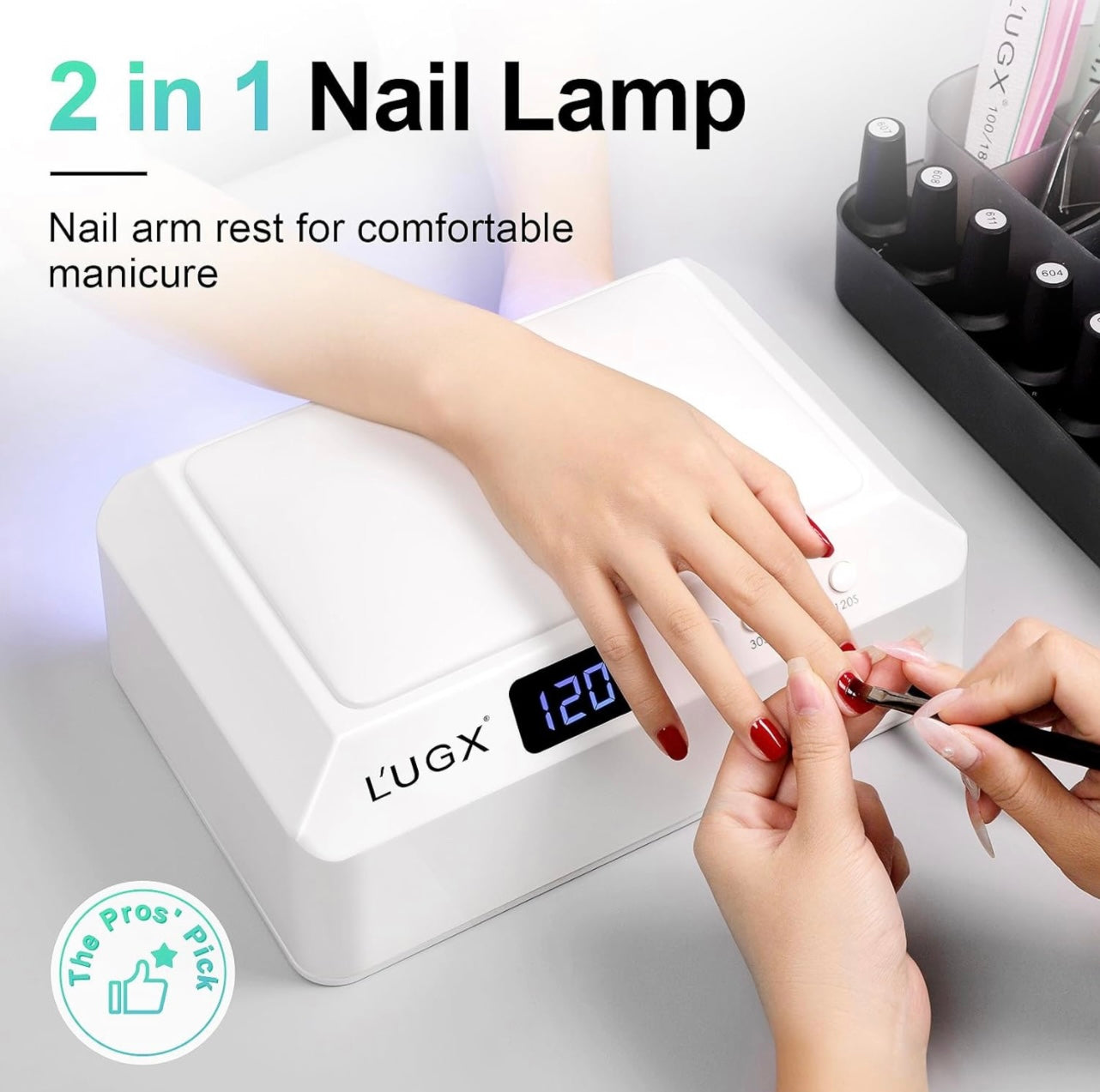 Professional Nail Curing Lamp for Gel Polish Dryer with Arm Rest Pillow & Retractable Tray