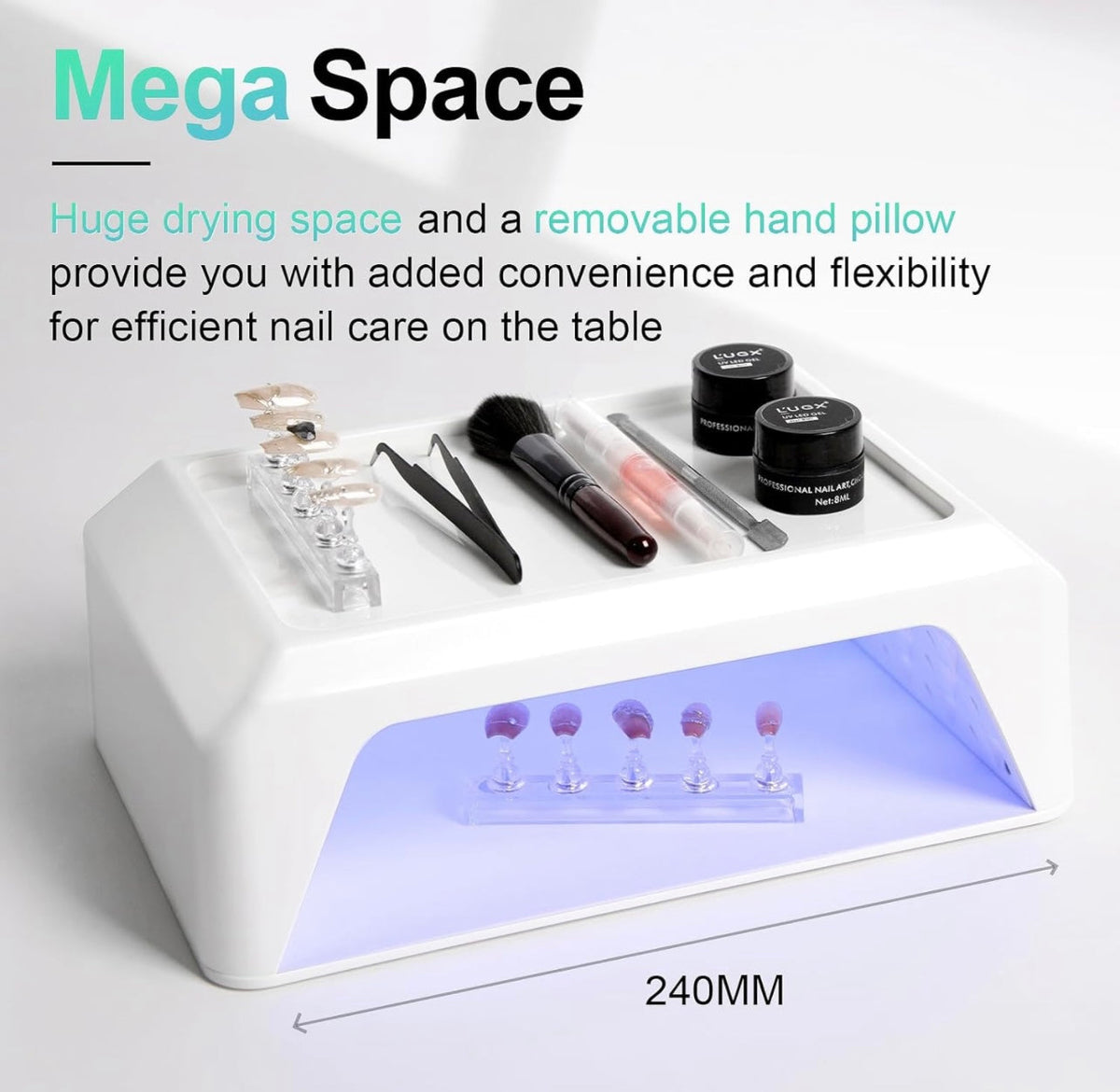 Professional Nail Curing Lamp for Gel Polish Dryer with Arm Rest Pillow & Retractable Tray