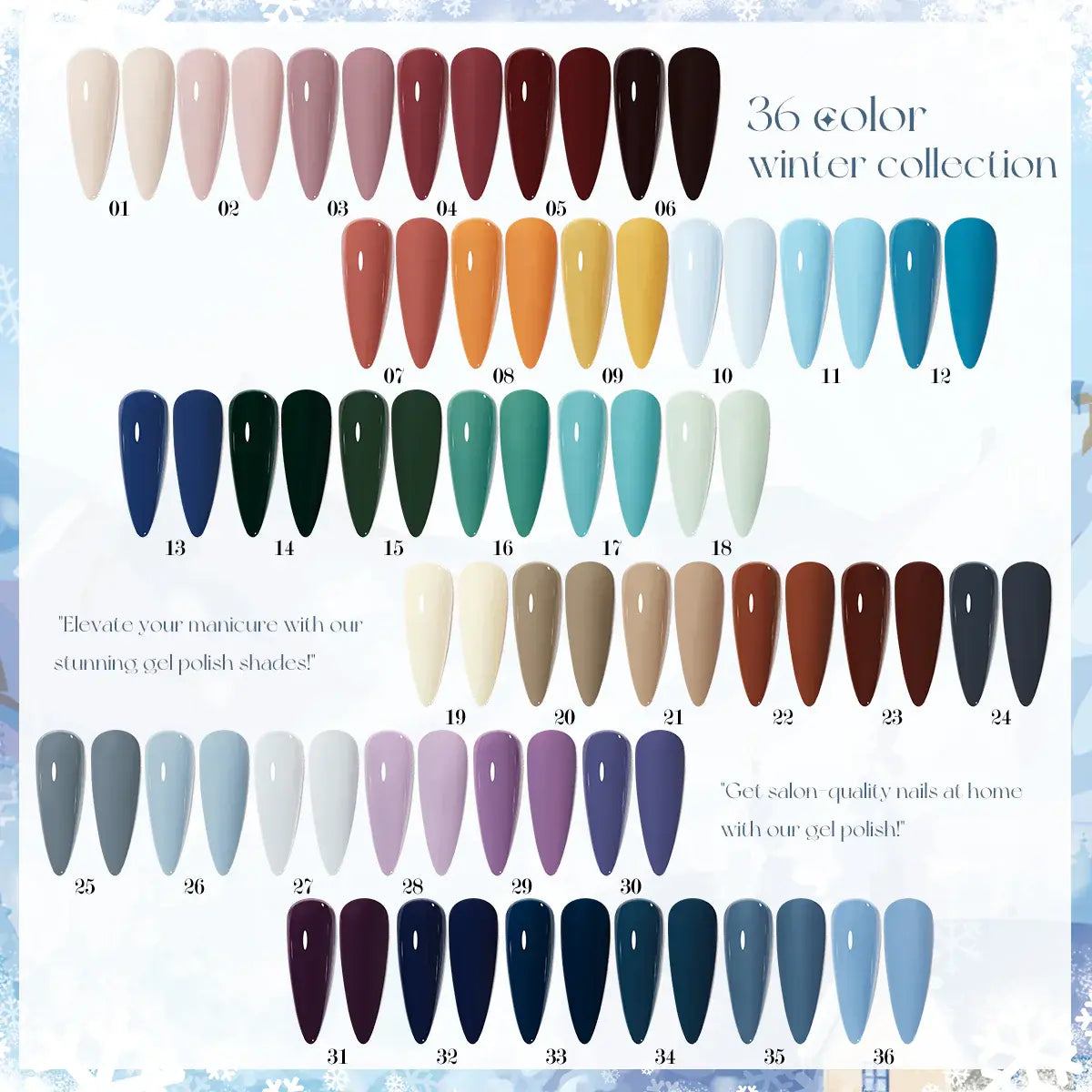 Nacy Full Set Winter Gel 36 Colors - HEMA TPO free / Free 1 Color Chart Display Book &amp; Swatches
