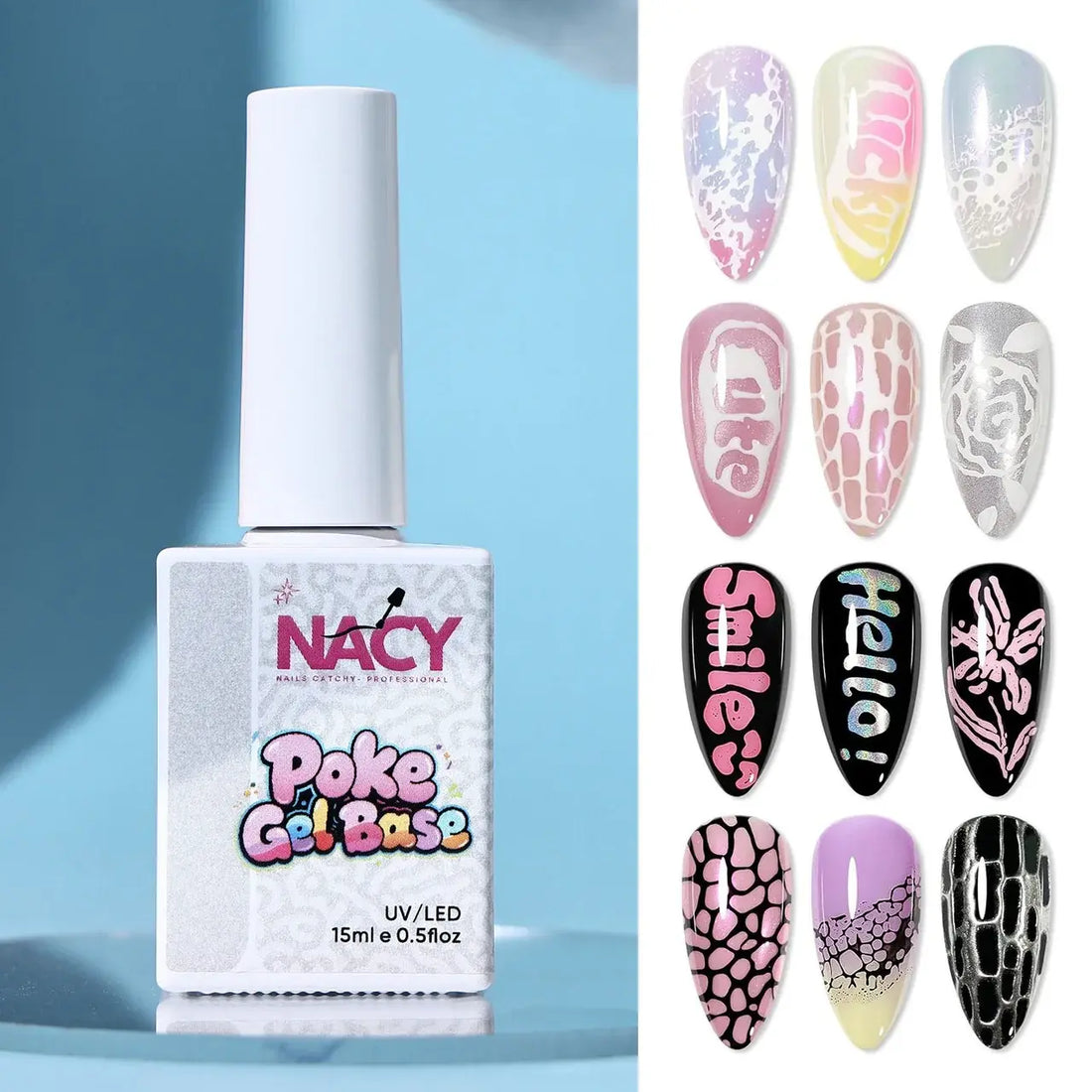 Nacy Poke Gel Full Set 12 Colors 0.5oz + Free Gel Base