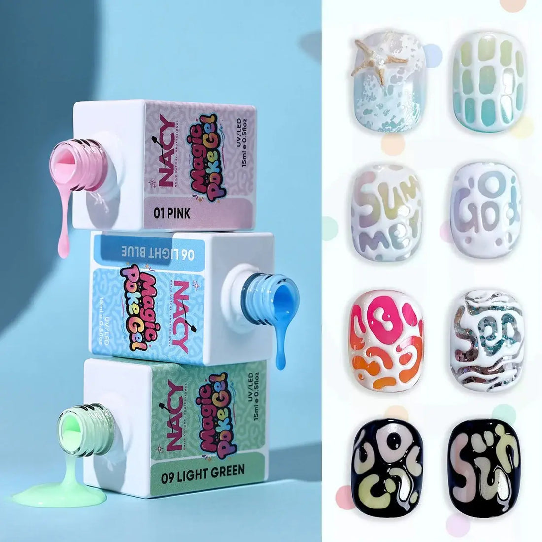 Nacy Poke Gel Full Set 12 Colors 0.5oz + Free Gel Base