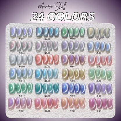 Nacy Seashell Auora Cat Eye Set 24 Colors / Free color chart Book display