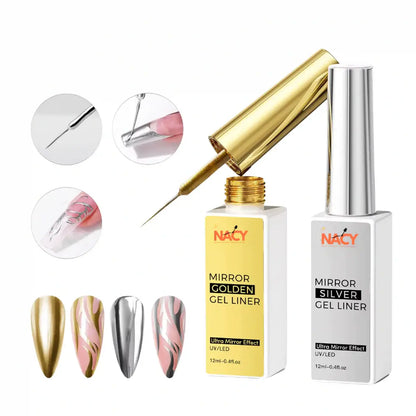 Nacy Metallic Painting Liner Gel Silver Mirror Effect Nail Art 0.4oz