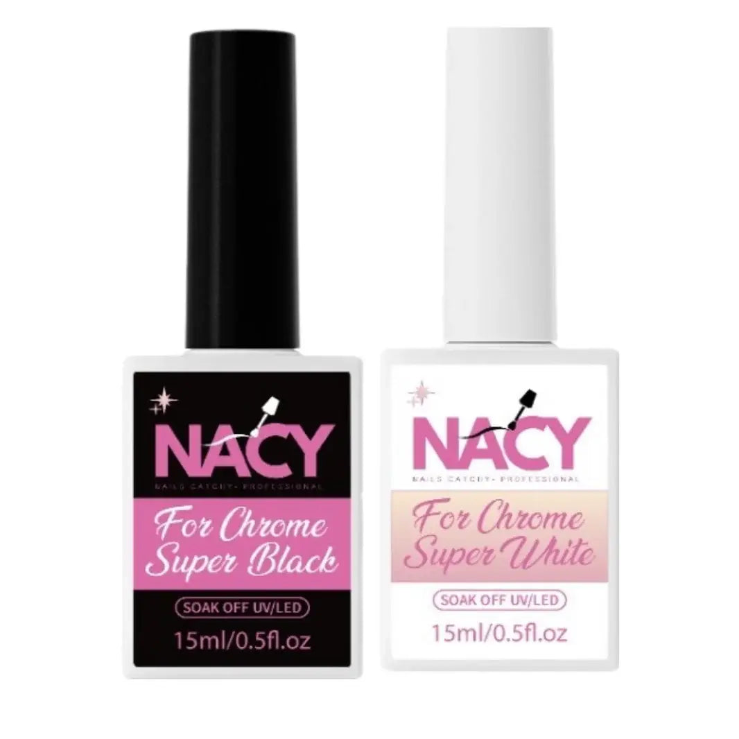 Set Nacy Chrome Super Black &amp; White Gel 0.5oz