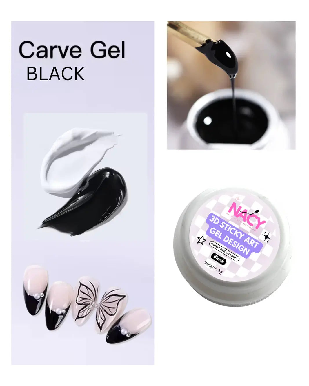 Nacy 3D Sticky Gel Art Painting Design 5g - Black