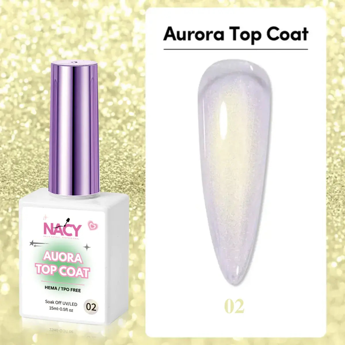 Set Nacy Auora 2in1 Top Coat Gel 0.5oz - 5 Colors