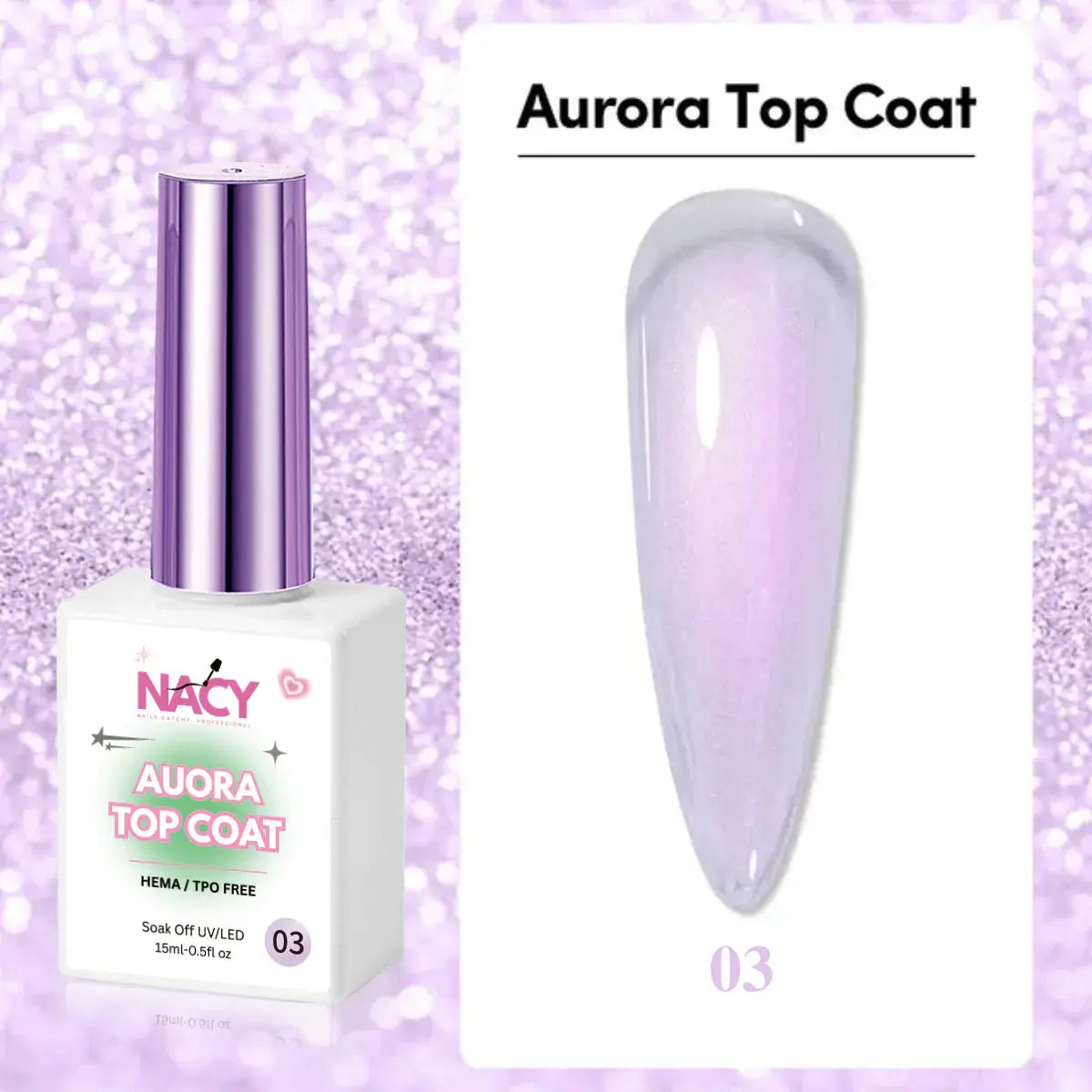 Set Nacy Auora 2in1 Top Coat Gel 0.5oz - 5 Colors